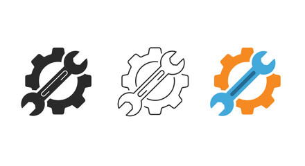 Gear and Wrench Icon Set for Repair Maintenance and Settings