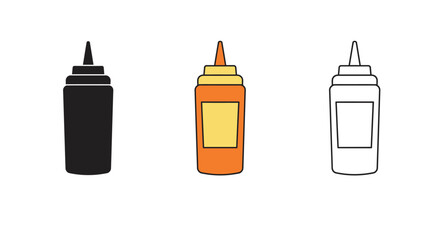 Mustard bottle vector illustration in color silhouette and outline styles