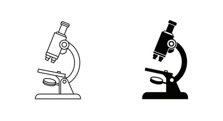 Microscope Icons in Black and White for Science and Education