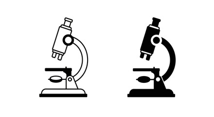 Two microscopes in black and white representing science and research equipment