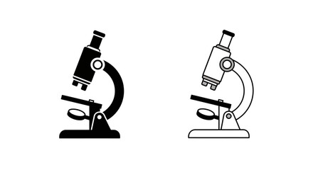 Microscope icons in black and white for science and education