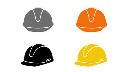 Four Hard Hats Safety Icons in Different Colors