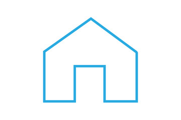 The image shows a simple, minimalistic house icon. The icon is outlined in blue with a thick stroke and features a basic house shape, including a triangular roof and a square doorway in the center