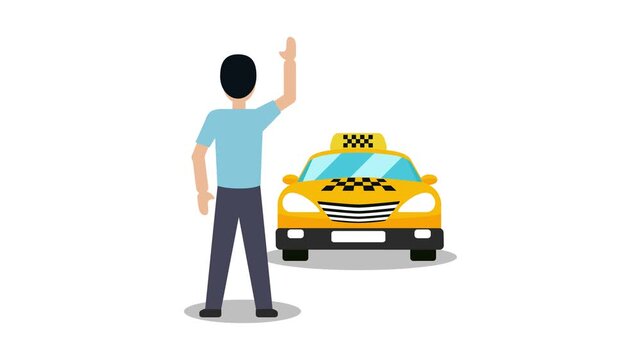 A person calls a taxi, call center, mobile app, car classes, minivan, cargo transportation, comfort. Vector animation in flat art style