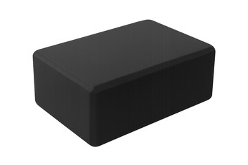 Yoga practitioner using black foam block for supporting challenging poses, improving alignment and flexibility against clean transparent surface