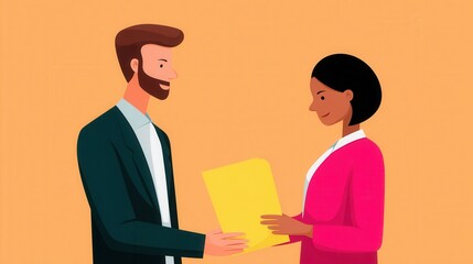 Obraz premium Office Worker Handing Documents to Colleague in Professional Setting