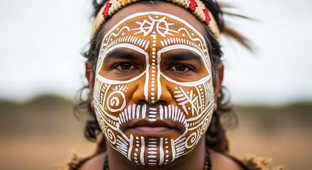 Fototapeta premium Close-up portrait of a person with intricate face paint.