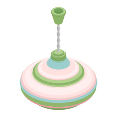 Vintage spinning top toy - hand drawn isometric vector illustration.