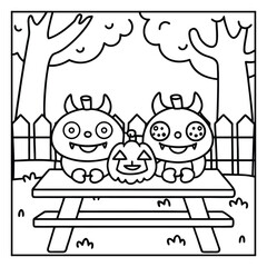 Spooky Pals – Cute and Easy Halloween Coloring Pages for Kids and Adults | Fun Bold Line Halloween Clipart | Ghost, Pumpkin, Witch, Bat Illustrations in Vector and Printable Format
