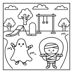 Spooky Pals – Cute and Easy Halloween Coloring Pages for Kids and Adults | Fun Bold Line Halloween Clipart | Ghost, Pumpkin, Witch, Bat Illustrations in Vector and Printable Format
