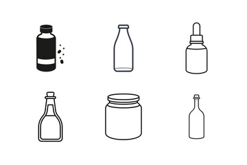 Fototapeta premium Outline and Solid Bottle Icons for Packaging and Storage