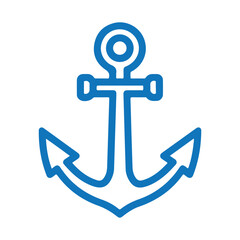 anchor blue icon outline and line art vector illustration on white background