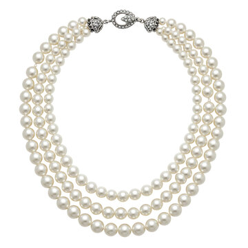 Elegant triple strand white pearl necklace isolated on transparent background