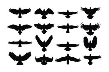 Naklejka premium A collection of playful and mysterious black cat silhouettes in various poses and expressions against a white background