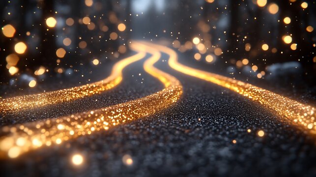 A golden path winding through a winter forest