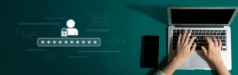 User authentication and password protection concept showing secure login, privacy safeguard, data...