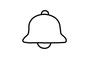 The image features a black outline of a bell icon on a white background. The bell is drawn with smooth, rounded curves and a small loop at the top, suggesting it is meant to be hung.