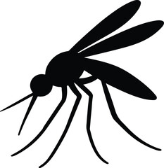 Silhouette mosquito insect side view black and white vector illustration