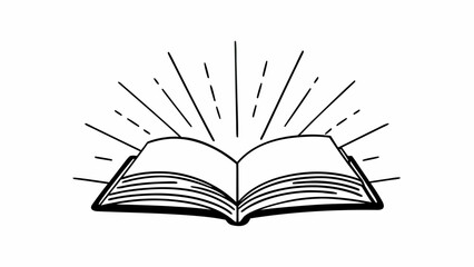 Open book with rays of light in minimalist black and white design  