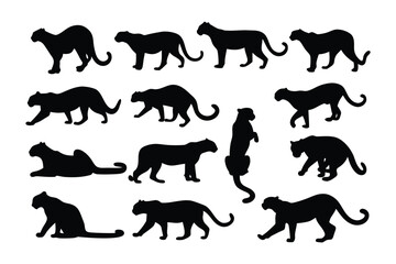 Collection of silhouette dog breeds standing in profile showing diverse poses and styles