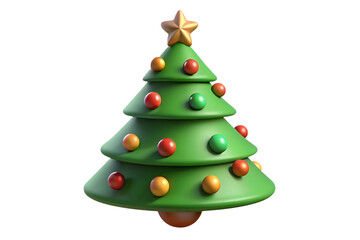 3 D cartoon Christmas tree with ornaments isolated on a transparent background