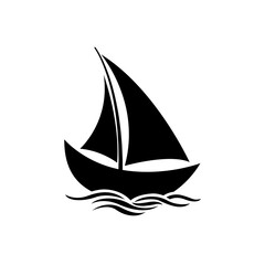 Abstract Sailboat on Water Icon. Minimalist Sailing Doodle. Hand-Drawn Black and White Vector Graphic of a Boat on the Sea.