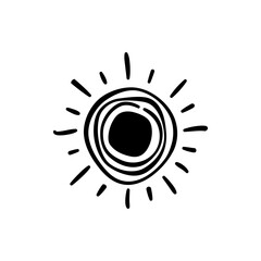 Abstract Deconstructed Sun Doodle Icon. Hand-Drawn Minimalist Black and White Vector Illustration
