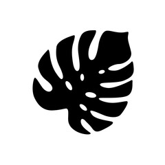 Abstract Monstera Leaf Icon. Modern Stylized Tropical Foliage Doodle. Minimalist Black and White Organic Shape Vector Illustration.