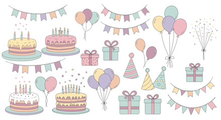 Birthday Party Elements Collection Pastel Colors celebration
