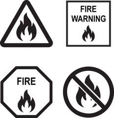 Fire Safety Warning Icon Set – Minimal Black Signs