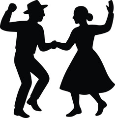 Silhouette of a couple dancing swing or jitterbug vector illustration