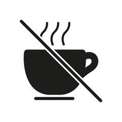 No Hot Drinks Allowed Solid Icon. Prohibition Of Hot Beverage Consumption Silhouette Symbol. Safety And Regulation Notice For Hot Liquids. Isolated Vector Illustration