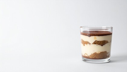 Indulge in decadent tiramisu layers served elegantly in a clear glass, perfect for dessert menus
