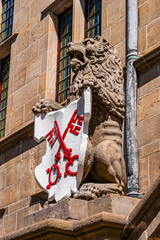 Architectural fragment of Leiden City Hall (Stadhuis). The facade of the City Hall dates from 1595.