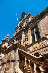 Architectural fragment of Leiden City Hall (Stadhuis). The facade of the City Hall dates from 1595.