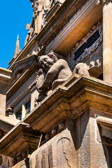 Architectural fragment of Leiden City Hall (Stadhuis). The facade of the City Hall dates from 1595.