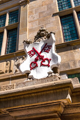 Architectural fragment of Leiden City Hall (Stadhuis). The facade of the City Hall dates from 1595.