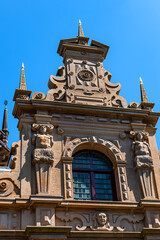 Architectural fragment of Leiden City Hall (Stadhuis). The facade of the City Hall dates from 1595.
