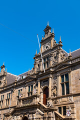 Architectural fragment of Leiden City Hall (Stadhuis). The facade of the City Hall dates from 1595.