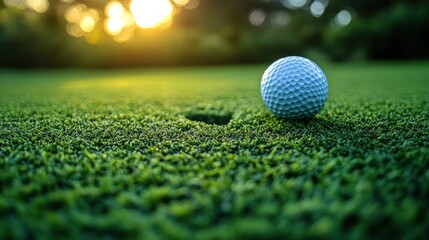 Golf ball near hole on green