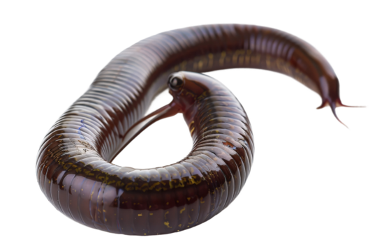 Crawling earthworm detailed image with transparent background