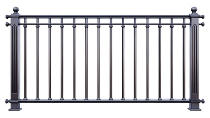  black metal railing with vertical bars isolated  on white background PNG, AI GENERATED