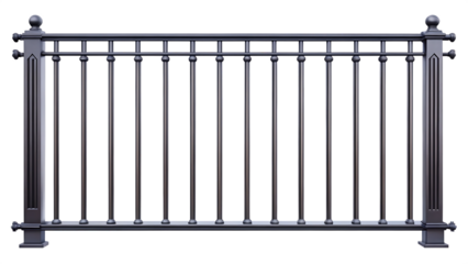  black metal railing with vertical bars isolated  on white background PNG, AI GENERATED