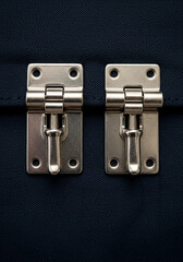 Fototapeta premium Two shiny metal latches on a dark blue textured background