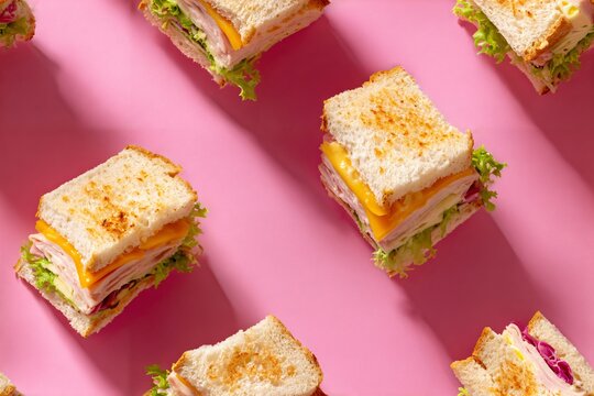 Delicious club sandwiches on a brightly colored surface. Food seamless pattern for restaurant menu design. - Powered by Adobe