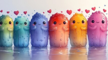 Cute rainbow blobs in a row