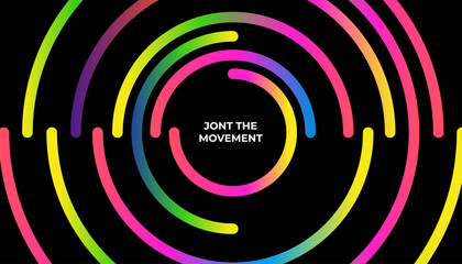 Circle Shape Gradient Lines on a Black Background with Color Lines Pattern. Vector Curved Graphic Shapes with Gradient. Fun Wavy Ribbons