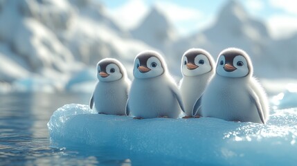 Cute penguins on an icy floe