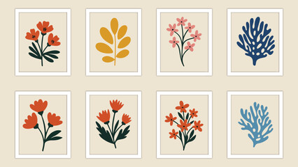 Set of Modern Abstract Botanical and Coral Illustrations. Minimalist Flat Design Art Prints for Contemporary Wall Decor and Organic Themes.

