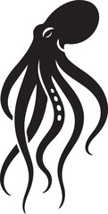Octopus silhouette vector black on white, Sea creature illustration in flat style